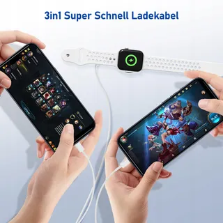 JEENEK Universeel 3-in-1 Kabel Apple Watch iPhone USB-C 2M — miniatuur 7