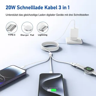 JEENEK Universeel 3-in-1 Kabel Apple Watch iPhone USB-C 2M — miniatuur 2