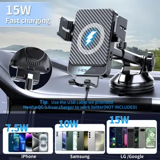 MOKPR Autohouder Met Draadloos Laden 15W Voor iPhone Android — miniatuur 2