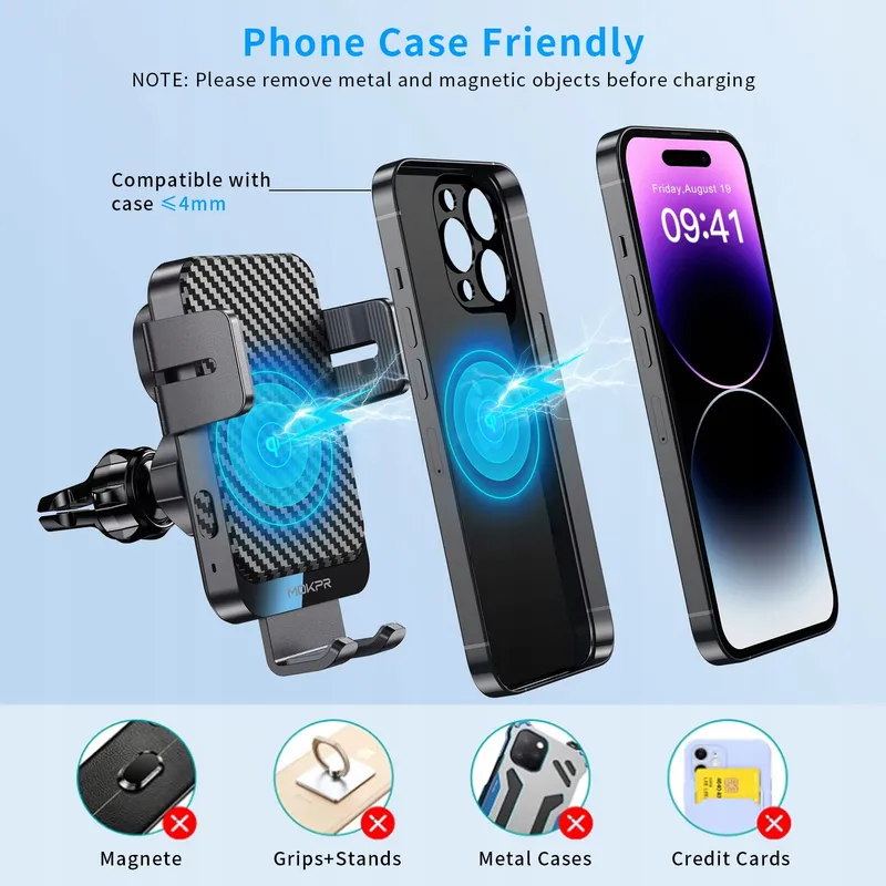MOKPR Autohouder Met Draadloos Laden 15W Voor iPhone Android — foto 6