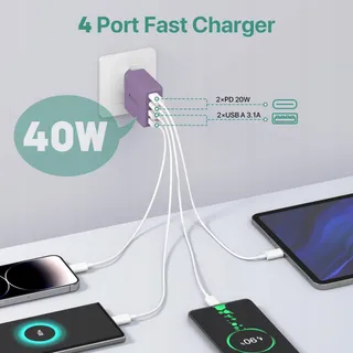 SCCVEE USB C Oplader 40W 4 Poorten Snellader iPhone Android — miniatuur 2