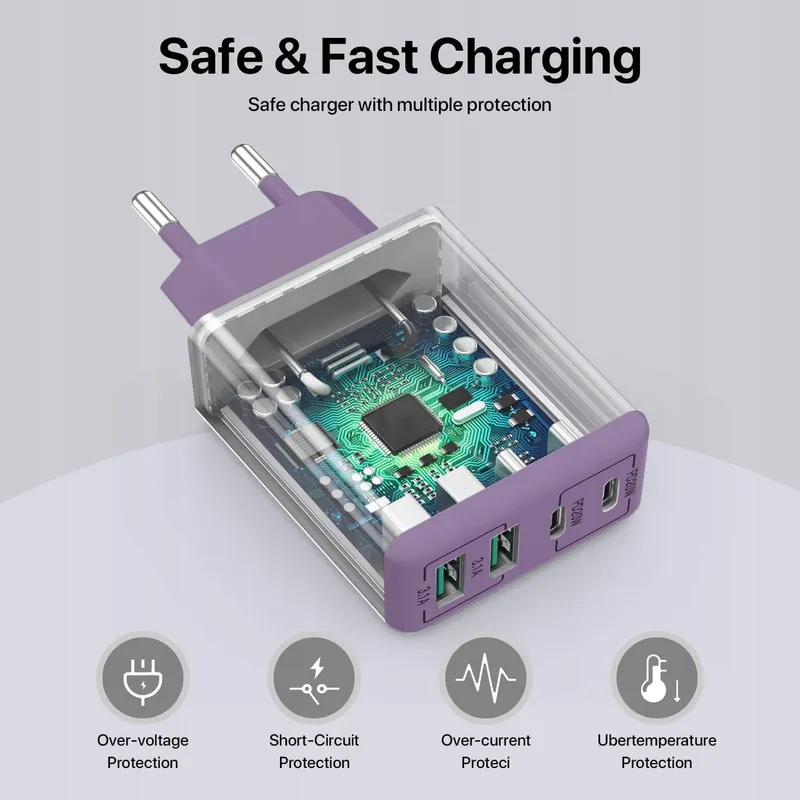 SCCVEE USB C Oplader 40W 4 Poorten Snellader iPhone Android — foto 4