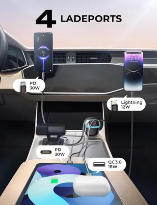 ROLGNO Autolader 72W 4 Poorten USB C iPhone Galaxy — miniatuur 3