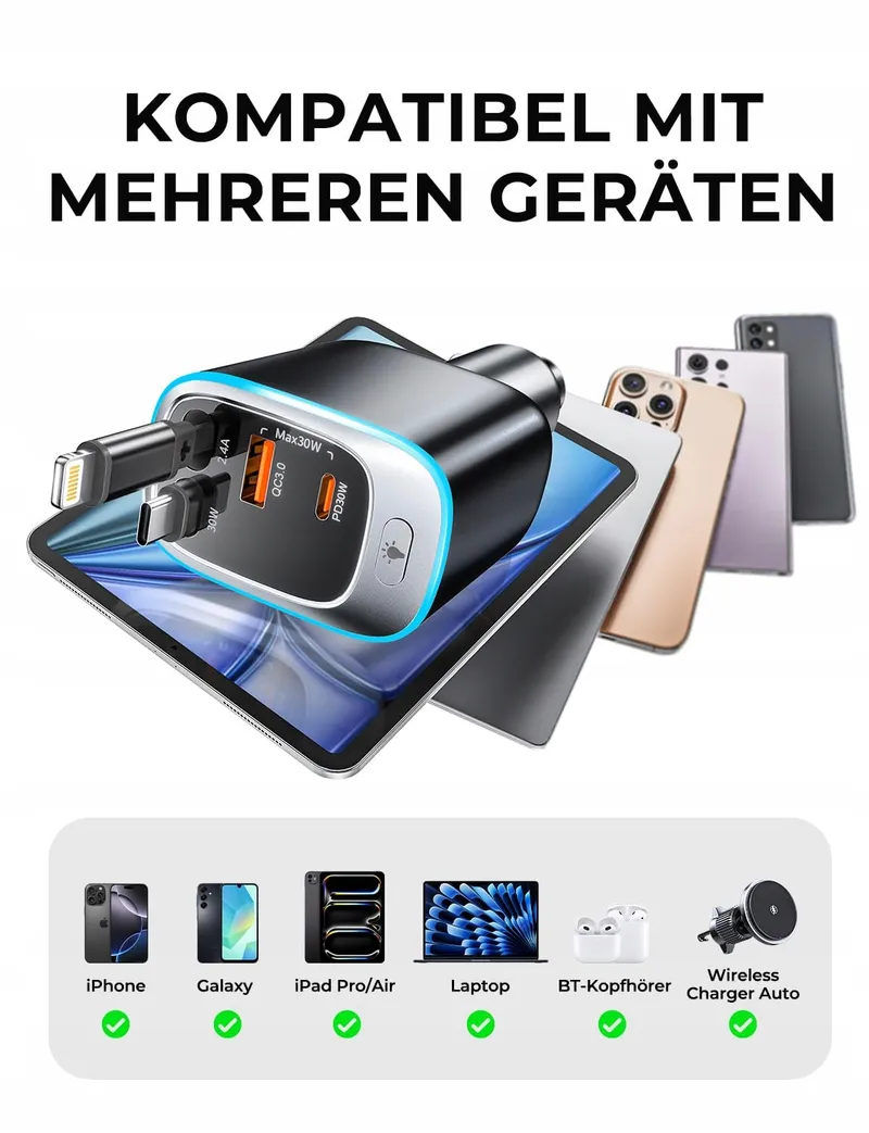 ROLGNO Autolader 72W 4 Poorten USB C iPhone Galaxy — foto 7