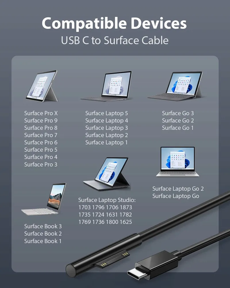 USB-C Oplader 65W met Surface Kabel Pro Go Laptop Book — foto 5