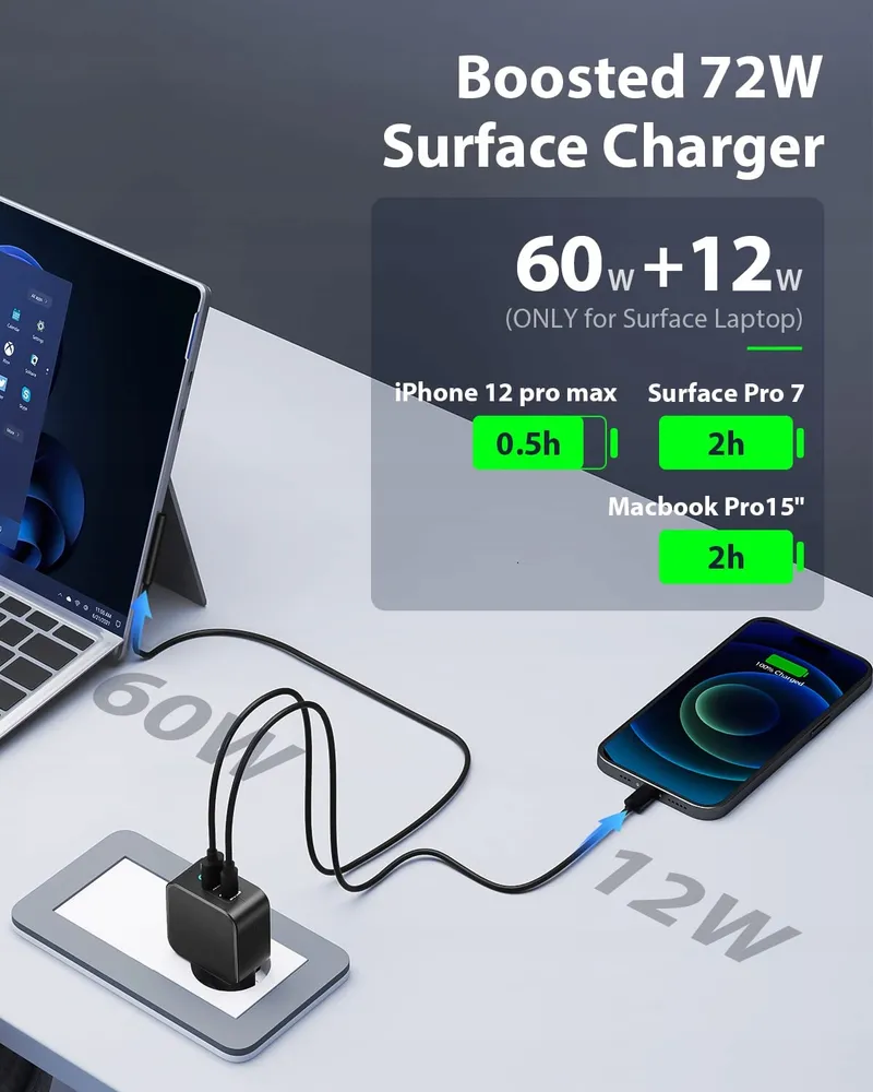 USB-C Oplader 65W met Surface Kabel Pro Go Laptop Book — foto 2