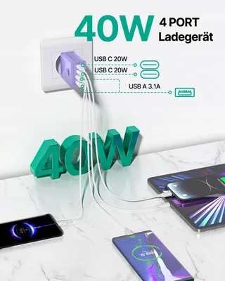 AIONEUS USB C 4-Poorts 40W Snellader USB-C USB-A iPhone — miniatuur 2