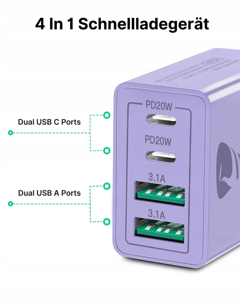 AIONEUS USB C 4-Poorts 40W Snellader USB-C USB-A iPhone — foto 3