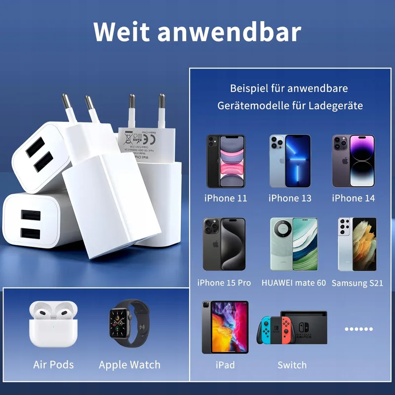 Set van 4 USB Opladers iPhone 16 15 14 Plus Pro Max Android — foto 5