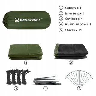 BESSPORT Tent 3 Personen Camping Licht Waterdicht 4 Seizoenen Outdoor — miniatuur 3
