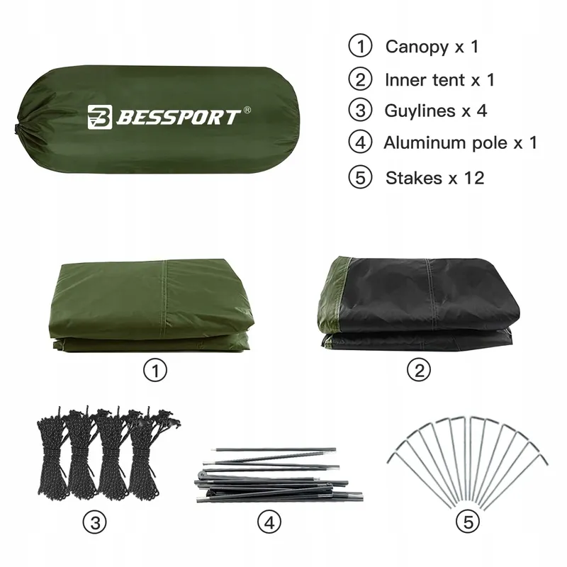 BESSPORT Tent 3 Personen Camping Licht Waterdicht 4 Seizoenen Outdoor — foto 3