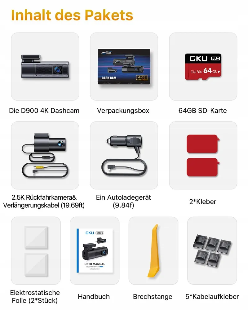 GKU Dashcam 4K 2.5K Voor Achter WiFi GPS 64GB STARVIS Nachtzicht — foto 9