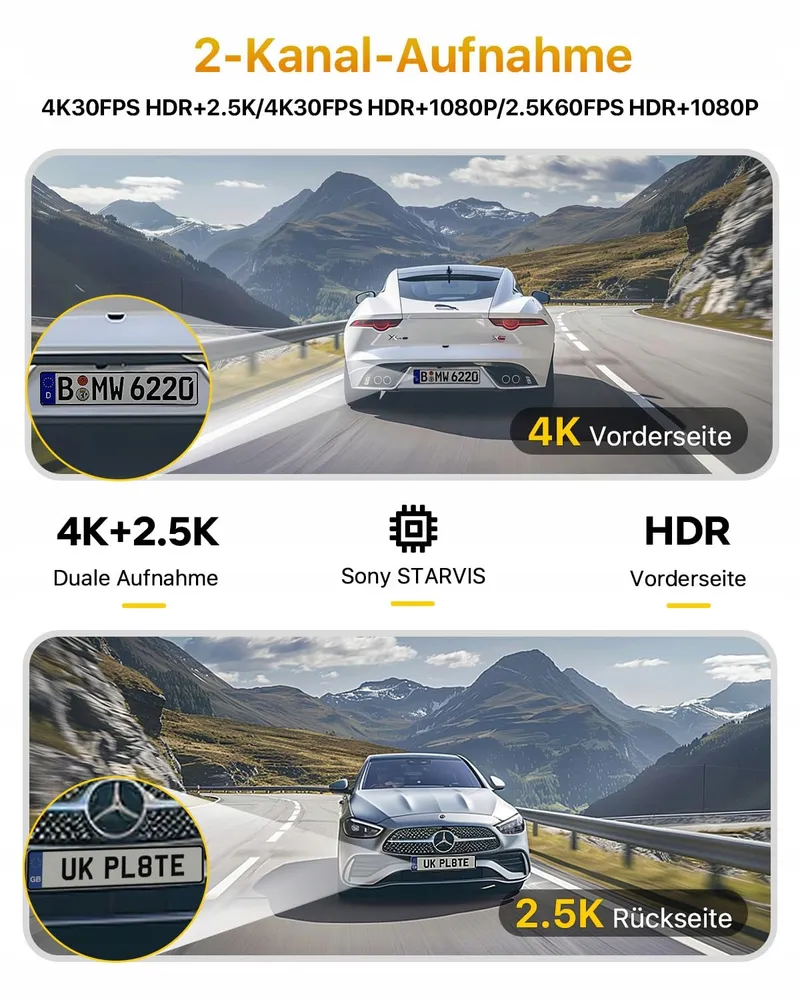 GKU Dashcam 4K 2.5K Voor Achter WiFi GPS 64GB STARVIS Nachtzicht — foto 2