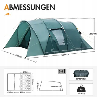 PORTAL Tunneltent 5-6 Personen Waterdicht 3000mm Familietent — miniatuur 3