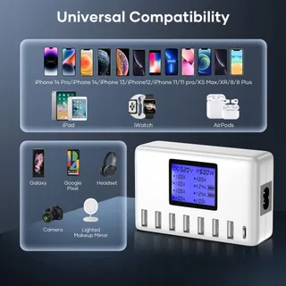 ORIEMAC USB Hub Oplader 60W 8 Poorten LCD Display — miniatuur 5