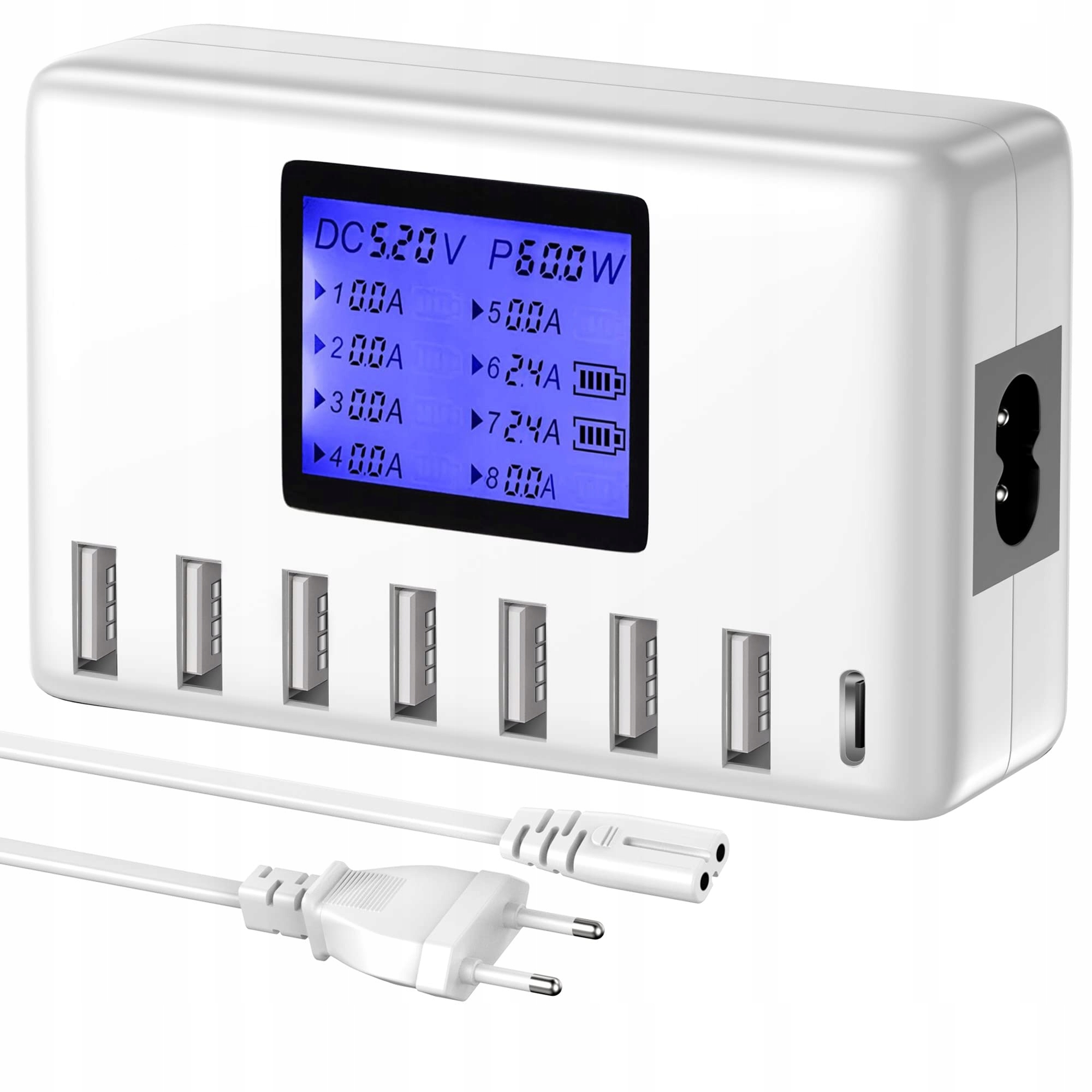 ORIEMAC USB Hub Oplader 60W 8 Poorten LCD Display