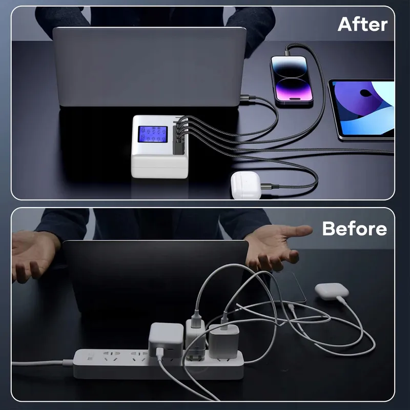 ORIEMAC USB Hub Oplader 60W 8 Poorten LCD Display — foto 4