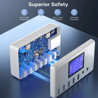 ORIEMAC USB Hub Oplader 60W 8 Poorten LCD Display — miniatuur 3