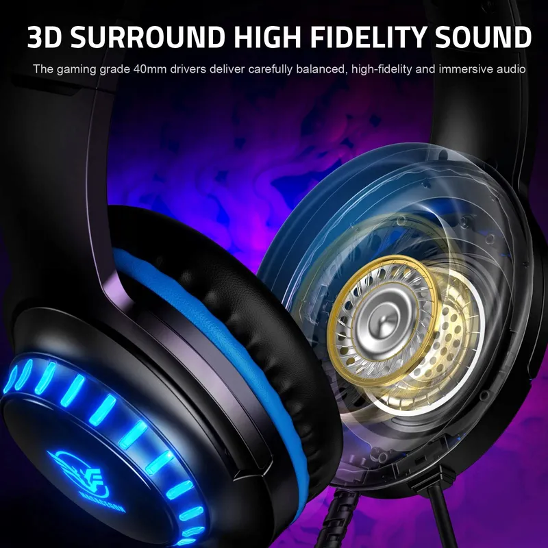PACRATE Gaming Headset PS4 PS5 Xbox PC Switch Microfoon LED — foto 3