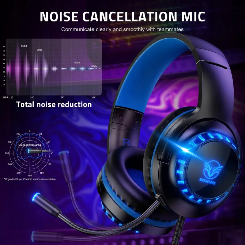 PACRATE Gaming Headset PS4 PS5 Xbox PC Switch Microfoon LED — foto 2