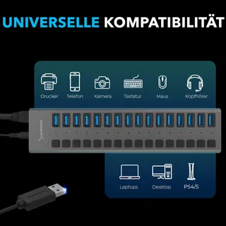 SABRENT HB-PU16 2-in-1 USB Hub Oplader 90W Schakelaars — miniatuur 4