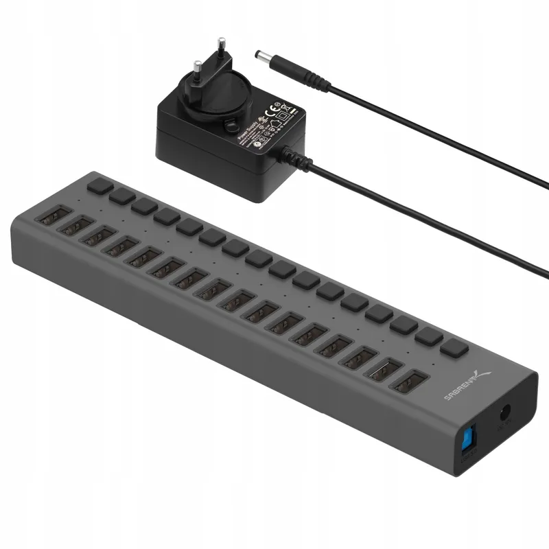 SABRENT HB-PU16 2-in-1 USB Hub Oplader 90W Schakelaars — foto 1
