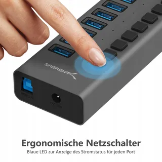 SABRENT HB-PU16 2-in-1 USB Hub Oplader 90W Schakelaars — miniatuur 7