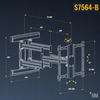 RICOO TV Wandbeugel Draaibaar 65-110 Inch 70kg VESA 600x400 Versie 2 — miniatuur 8