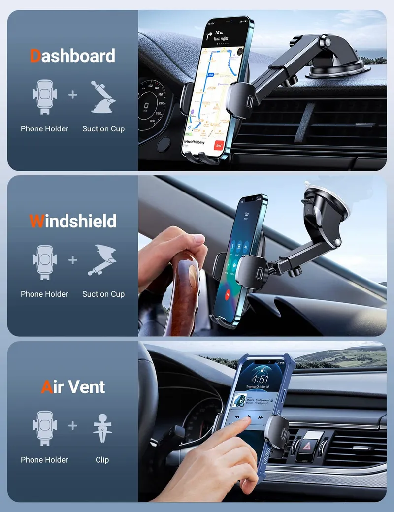 TORRAS Autohouder 3-in-1 Telefoon Voorruit Ventilatierooster — foto 2