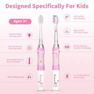 SEAGO Elektrische Tandenborstel Kinderen 3-12 Jaar 8 Koppen Roze — miniatuur 2