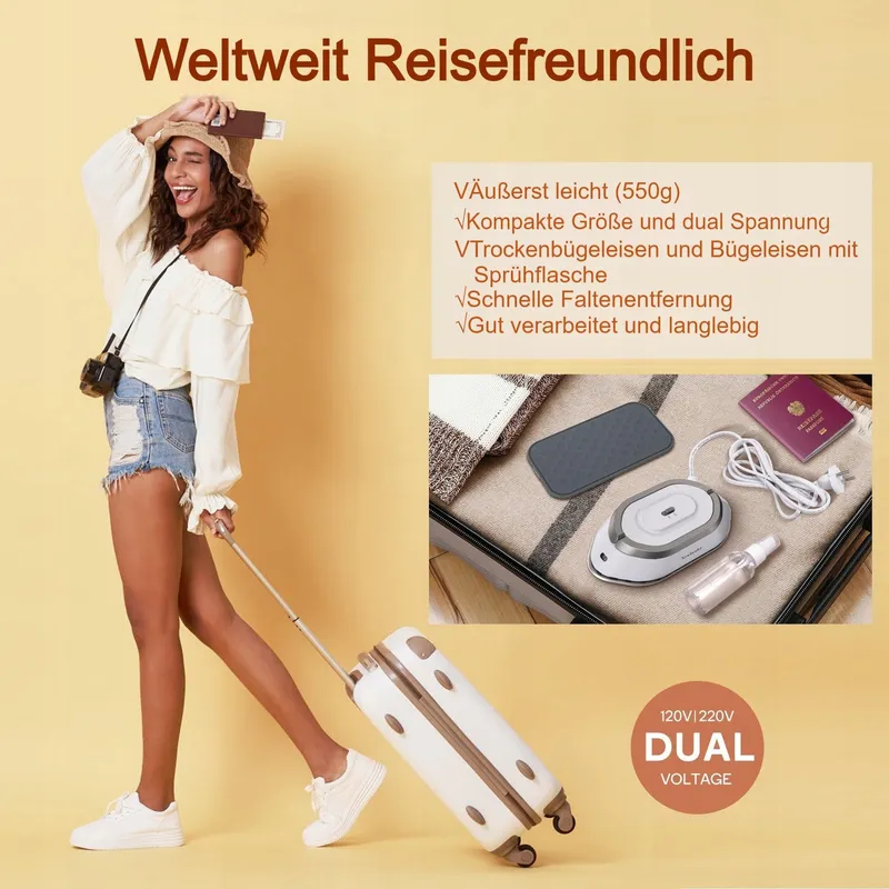 NEWBEALER Mini Reisstrijkijzer 220V/120V Compact Geen Stoom Zilver — foto 2