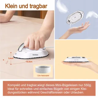 NEWBEALER Mini Reisstrijkijzer 220V/120V Compact Geen Stoom Zilver — miniatuur 4