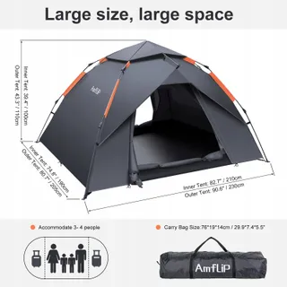 AMFLIP Camping Tent Automatisch 2 Personen Pop Up Licht Waterdicht — miniatuur 6