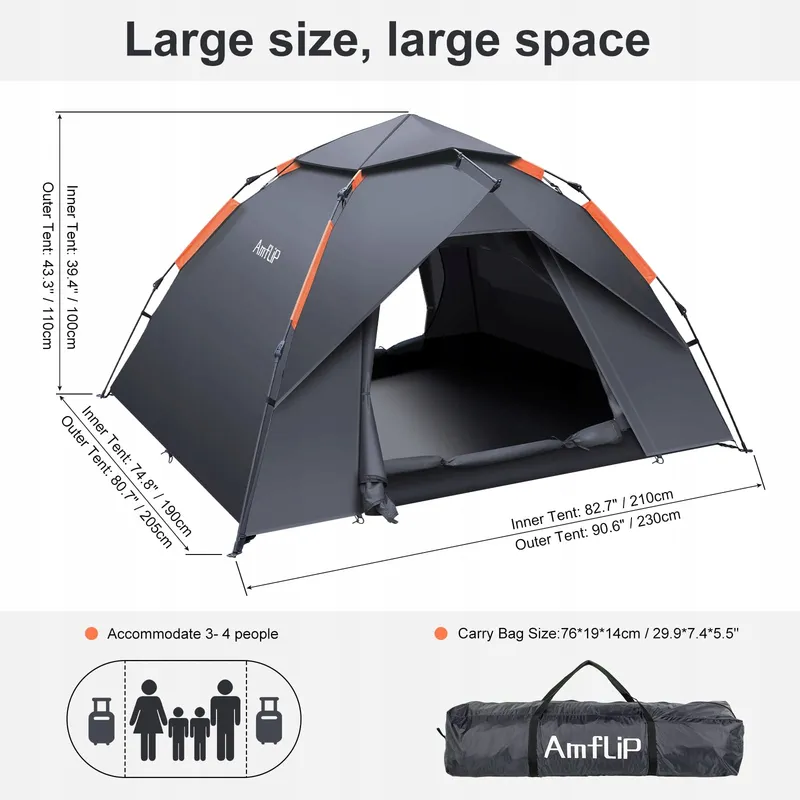 AMFLIP Camping Tent Automatisch 2 Personen Pop Up Licht Waterdicht — foto 6