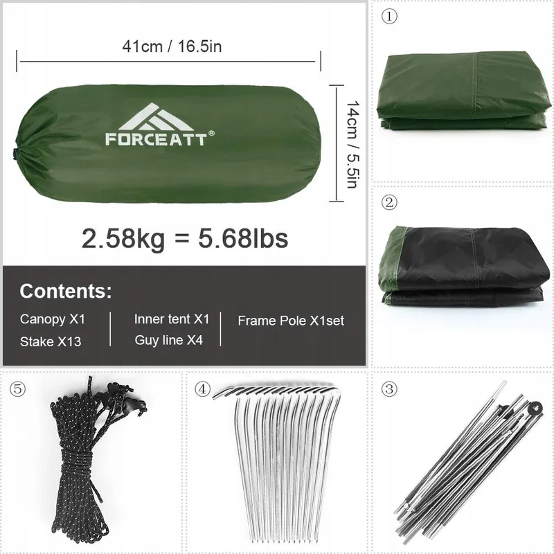 FORCEATT Koepeltent 2-4 Personen Waterdicht Ultralicht — foto 5