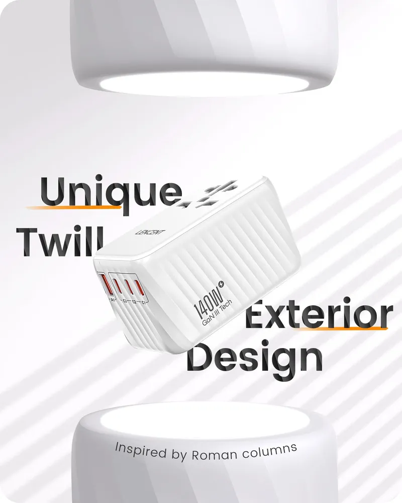 LENCENT Reisadapter 140W GaN3 Universeel 3x USB-C 1x USB-A — foto 4
