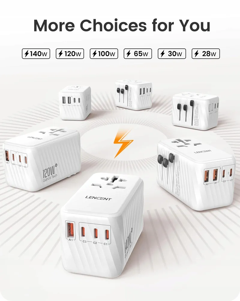 LENCENT Reisadapter 140W GaN3 Universeel 3x USB-C 1x USB-A — foto 6