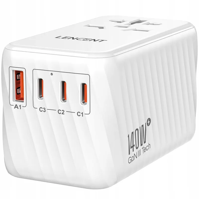 LENCENT Reisadapter 140W GaN3 Universeel 3x USB-C 1x USB-A — foto 1
