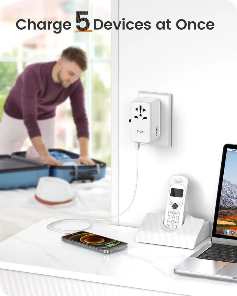 LENCENT Reisadapter 140W GaN3 Universeel 3x USB-C 1x USB-A — foto 5