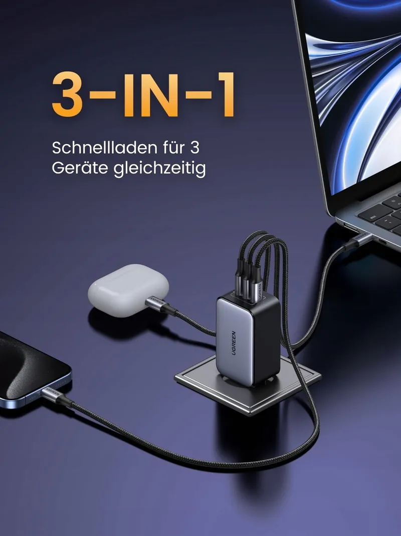 UGREEN Nexode USB C Oplader 65W GaN 3 USB-C Poorten — foto 4
