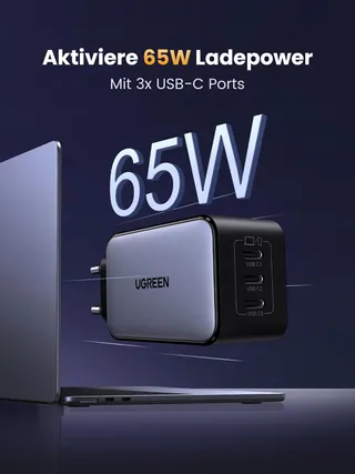 UGREEN Nexode USB C Oplader 65W GaN 3 USB-C Poorten — miniatuur 2