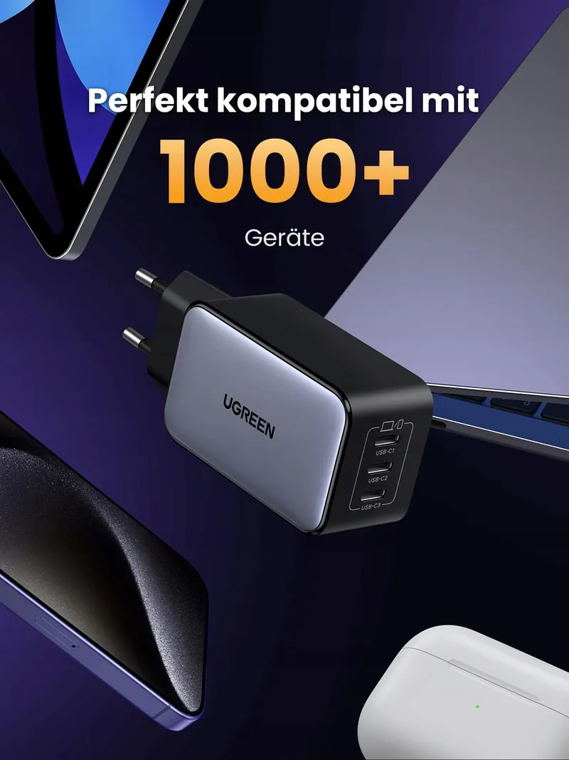 UGREEN Nexode USB C Oplader 65W GaN 3 USB-C Poorten — foto 9