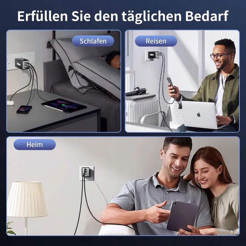 HSSNS 160W USB-C Oplader 3-Port GaN MacBook iPad iPhone — foto 5