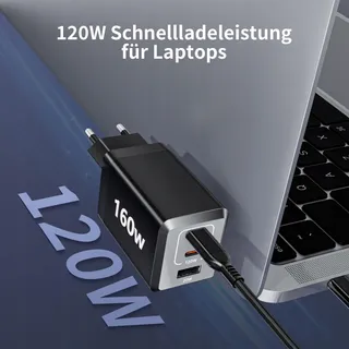 HSSNS 160W USB-C Oplader 3-Port GaN MacBook iPad iPhone — miniatuur 2