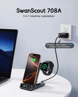 SWANSCOUT Draadloze Oplaadstation 3-in-1 iPhone Apple Watch AirPods — miniatuur 2