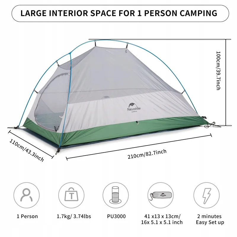 NATUREHIKE Cloud Up 1 Ultralichte Tent 4 Seizoenen Groen — foto 2