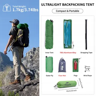 NATUREHIKE Cloud Up 1 Ultralichte Tent 4 Seizoenen Groen — miniatuur 6