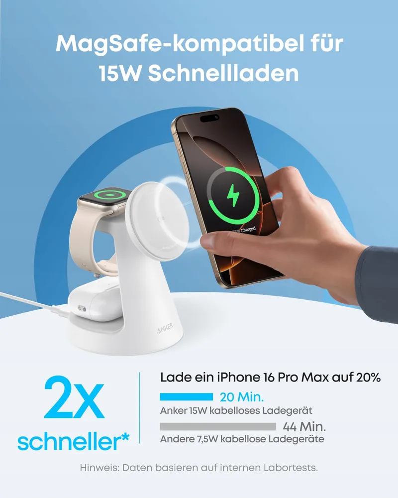 ANKER MagGo 3-in-1 MagSafe Oplader iPhone Apple Watch AirPods Qi2 — foto 3