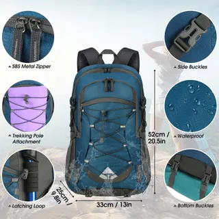 IGOLUMON Wandelrugzak 40L Waterdicht Licht Opvouwbaar Blauw — miniatuur 5