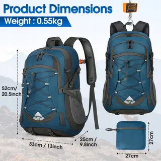 IGOLUMON Wandelrugzak 40L Waterdicht Licht Opvouwbaar Blauw — miniatuur 2